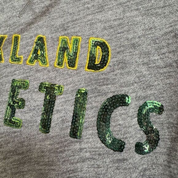PINK Victorias Secret Oakland A's Gray Green Sequin Hoodie Sweater Small - Picture 5 of 7